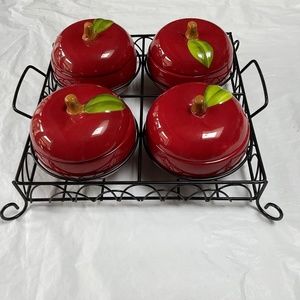 Apple Soup Terrines  Individual set of four new never used  with rack